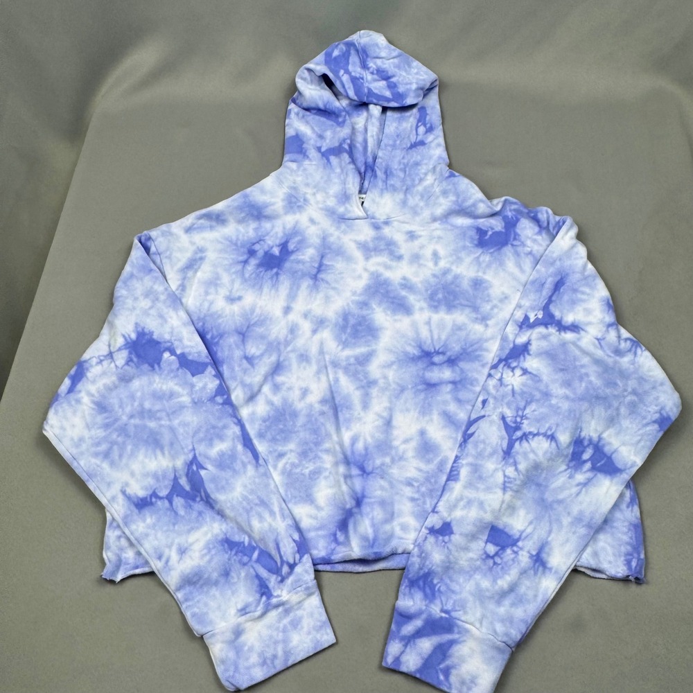 Caution To The Wind Lavender Tie Dye Cropped Hoodie Womens Large Raw Hem